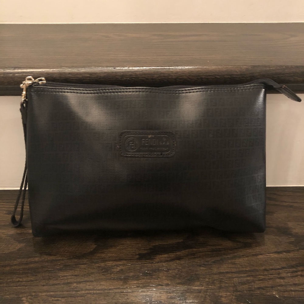 Authentic Fendi Signature Black Wristlet Clutch